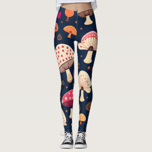 Legging Cogumelo engraçado Pink Blue Watercolor Padrão