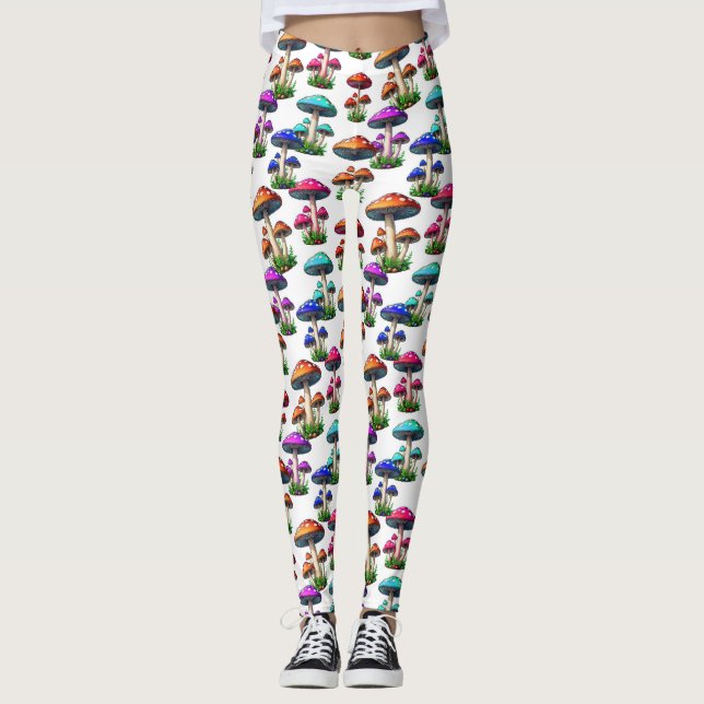 Legging Cogumelos Coloridos Em Fundo Branco (Frente)