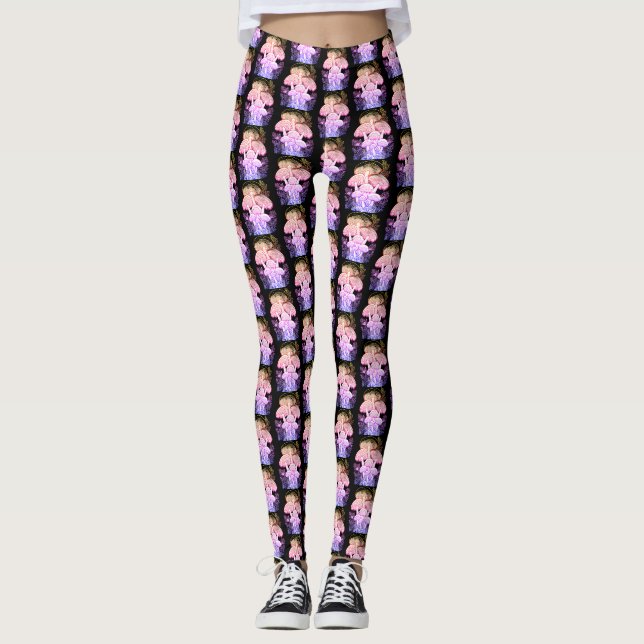 Legging Cogumelos Cor-de-Rosa Personalizados Modernos (Frente)