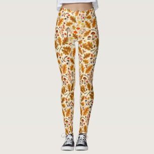 Legging Cogumelos florestais e flora do outono em nata