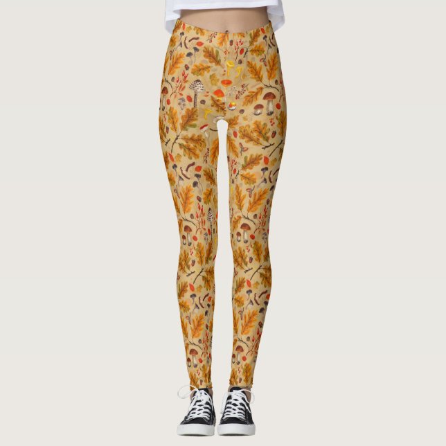 Legging Cogumelos florestais e flora do outono em ocre (Frente)