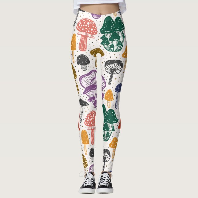 Legging Cogumelos Florestais Tinta Textura Vintage (Frente)