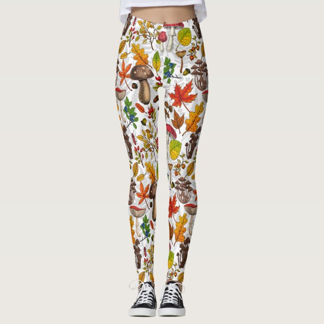 Legging Cogumelos, folhas, loucos e bagas de outono (Frente)