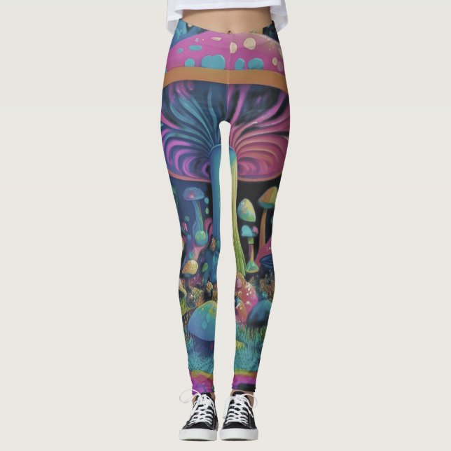 Legging Cogumelos mágicos coloridos de Groovy (Frente)
