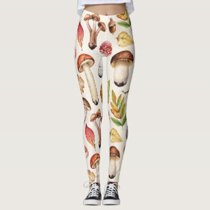 Legging Cogumelos Saem: Padrão de Ilustração de Aquarela