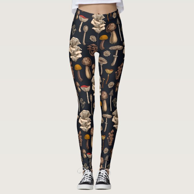 Legging Cogumelos Selvagens em preto de grafite (Frente)