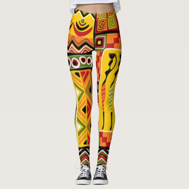 Legging Colagem africana colorida do impressão do teste (Frente)
