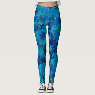 Legging Colagem azul do quebra-cabeça da consciência do