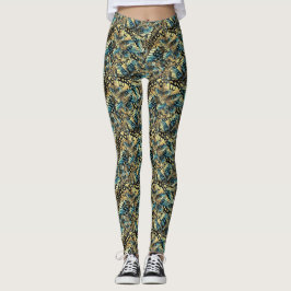 Legging Colagem Azul e Dourada da Borboleta
