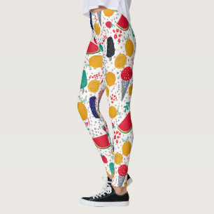 Legging Colagem Colorida de comidas e flores de Verão