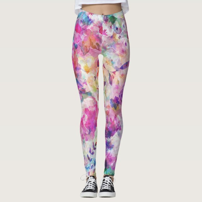 Legging Colagem Colorida de Flores Coloridas (Frente)