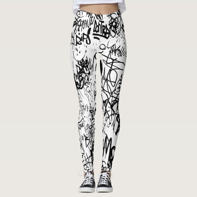 Legging Colagem de Abstrato preto e branco (Frente)