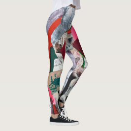Legging Colagem de Arte Abstrata Pintada à Mão