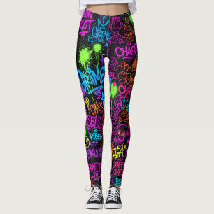 Legging Colagem de Arte de Rua com Grafite Neon