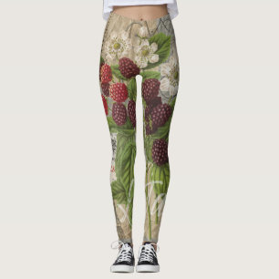Legging Colagem de Arte Efêmera Francesa com Amoras Pretas