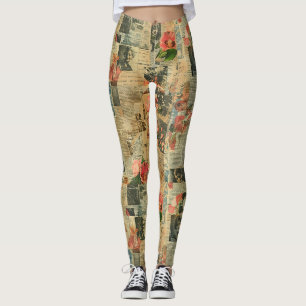 Legging Colagem de Correções de Jornais Rustic Vintage (2)