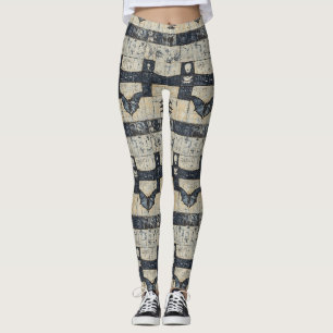 Legging Colagem de Crânio Gótico & Denim de Morcego