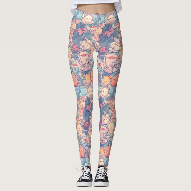 Legging Colagem de Doodle do Tea Party (Frente)