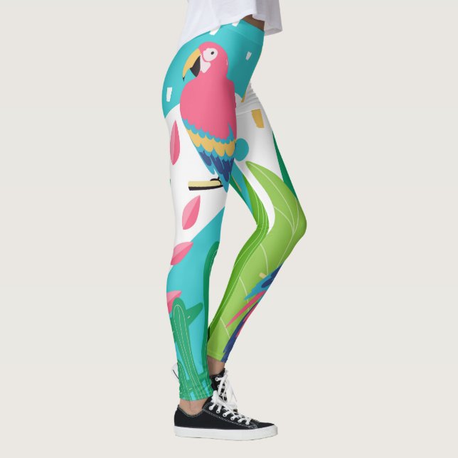Legging Colagem de flores e aves tropicais coloridas (Direita)
