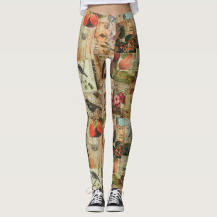 Legging Colagem de folhetos de jornal Rustic Vintage (4)