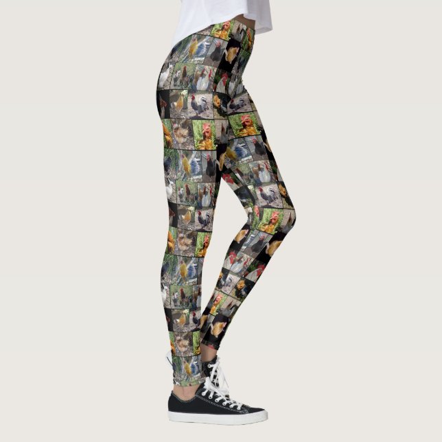 Legging Colagem De Fotografias De Galos E Galinhas, (Direita)