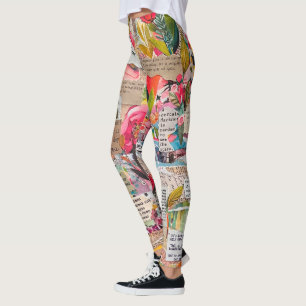Legging Colagem de papel flexível Mídia mista