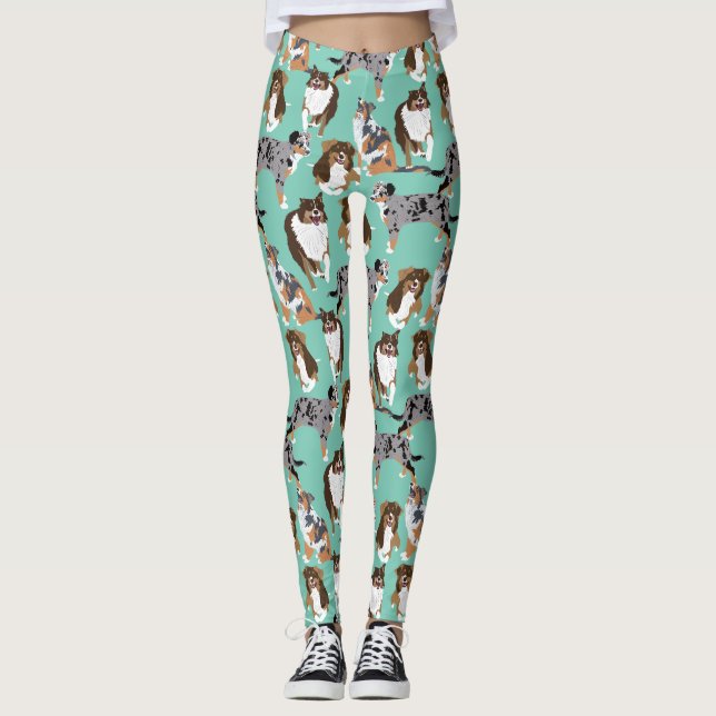Legging Colagem de Pastores Australianos Aussie Dogs (Frente)