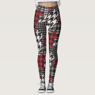 Legging Colagem de patch de Xadrez do Houndstooth