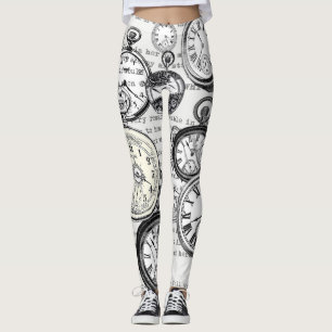 Legging Colagem de Relógio de Bolso Vitoriano Alice no Paí