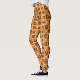 Legging Colagem do Carimbo de Ação de Graças Retro