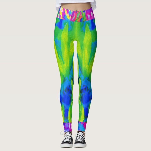 Legging Colagem do Jardim de Girassol com abstrato Patchwo (Frente)