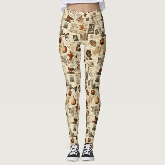 Legging Colagem Ephemera de outono Russo | Terra Quente (Frente)