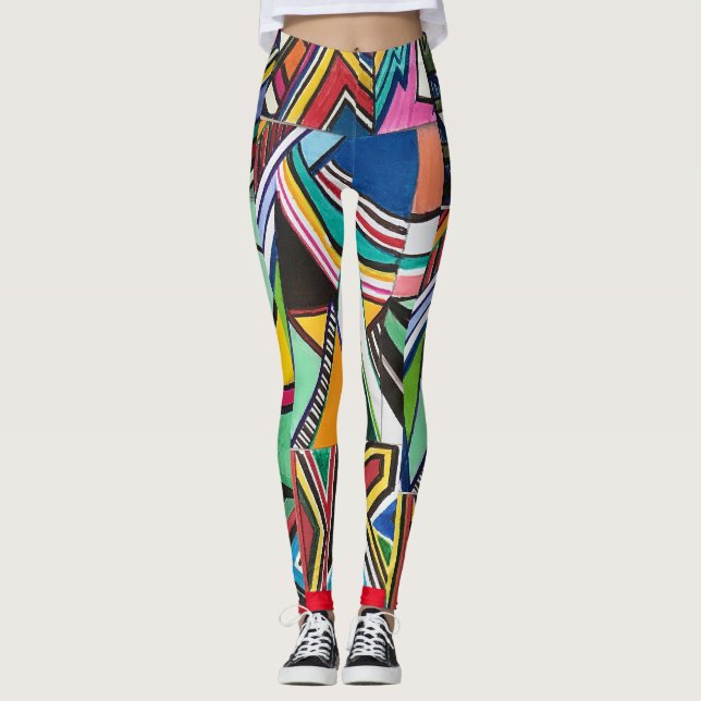 Legging Colagem multicolorido abstrata do desenho (Frente)