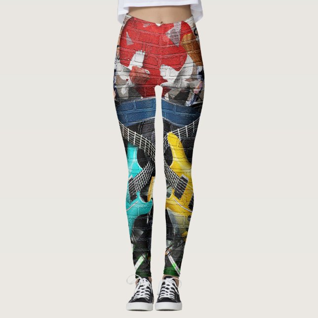 Legging Colagem Musical: Fundo Rítmico Colorido. (Frente)