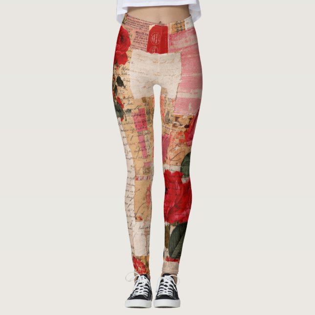 Legging Colagem Romântica de Rosa Vintage (6) (Frente)