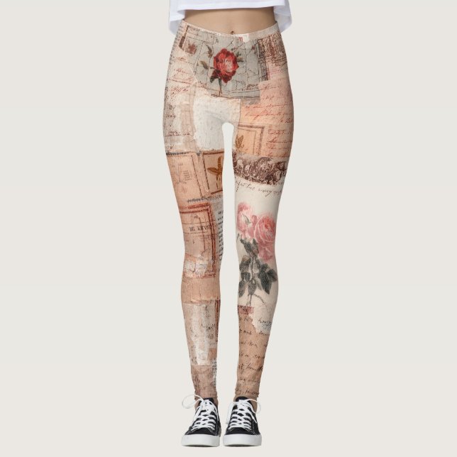 Legging Colagem Romântica Vintage de Rosa (2) (Frente)