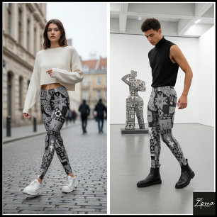 Legging Colcha de Arte Popular Geométrico Abstrato Monocro