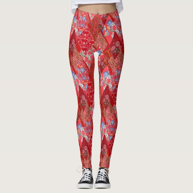 Legging Colcha de vindima, retalhamento (Frente)
