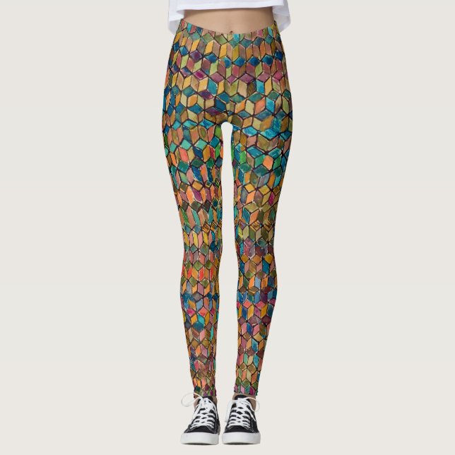 Legging Colcha Geométrica Colorida Abstrata (Frente)
