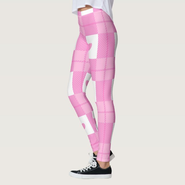 Legging Coleção de Coração Rosa de Xadrez de Amor Moderno (Esquerda)