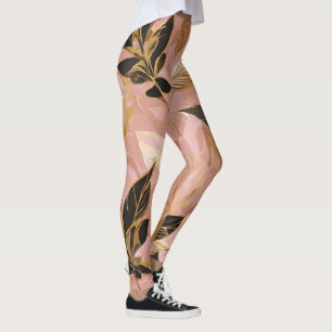 Legging Coleção de Folhas de Boho Popular Douradas rosa
