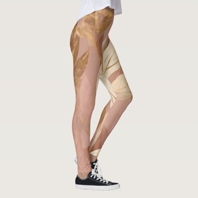 Legging Coleção de Folhas de Tendência Dourada Rosa-Blush (Direita)