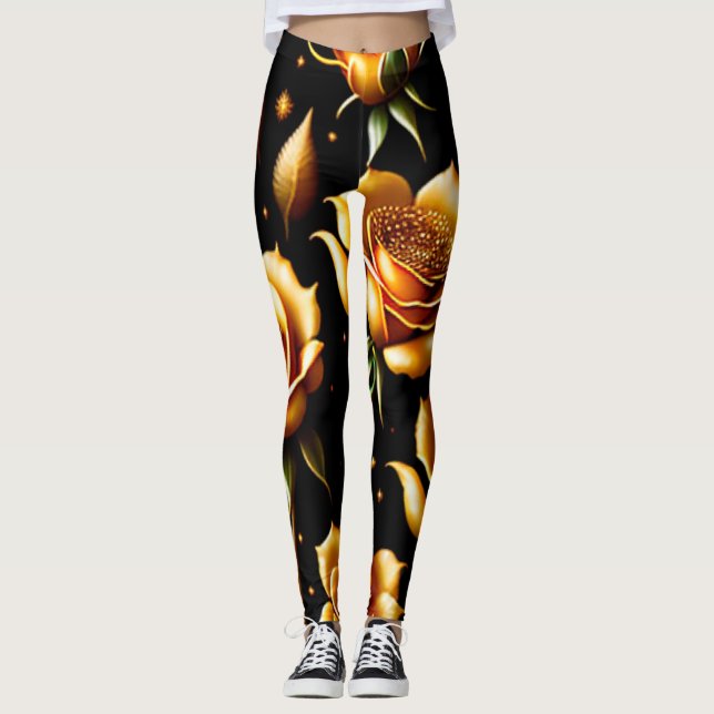 Legging Coleção Dourada de Rosa de Luxo Moderno (Frente)
