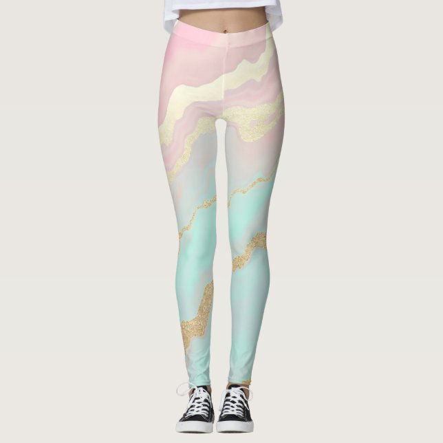 Legging Coleção Popular de Luxo Rosa Bege Menta Dourado (Frente)