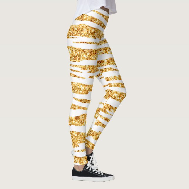 Legging Coleção Popular de Tigres Boho com Brilho Branco D (Direita)