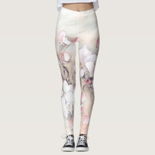 Legging Colheita branca-rosa, cor-de-rosa, com flor mínima