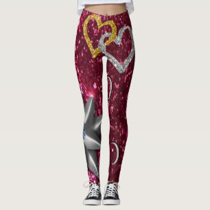 Legging colheres de dourada, cor-de-rosa longo