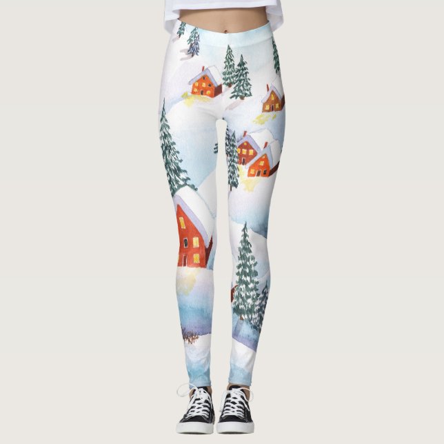 Legging Colinas de neve, casas: paisagem aquática (Frente)