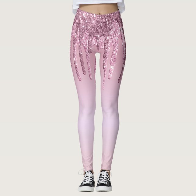 Legging Colírio de ouro rosa-rosa-na moda elegante (Frente)