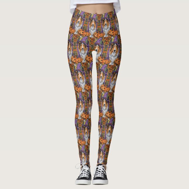 Legging Collie Dog Halloween Pumpkin (Frente)